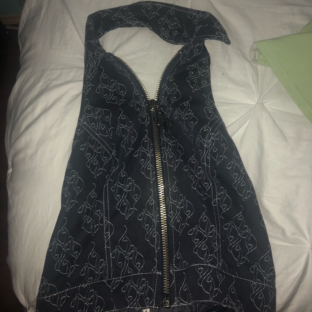 Y2K baby phat zip up denim halter top